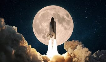 rocketship flying to the moon